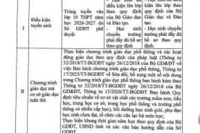 Thông báo về công khai các điều kiện triển khai hoạt động giáo dục năm học 2026 – 2027
